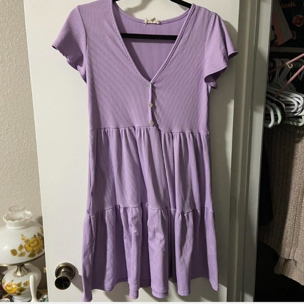Lavender V-Neck Tiered Dress